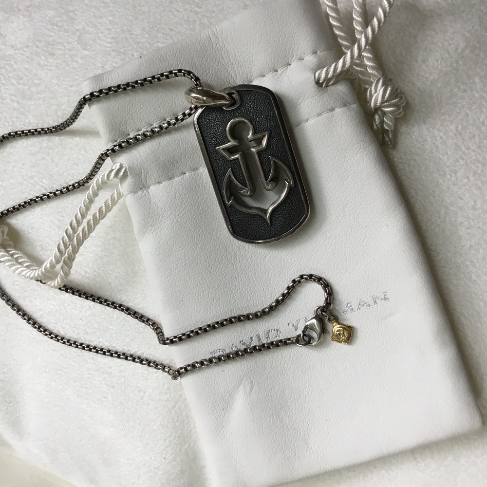 David Yurman Silver Necklace Anchor Pendant